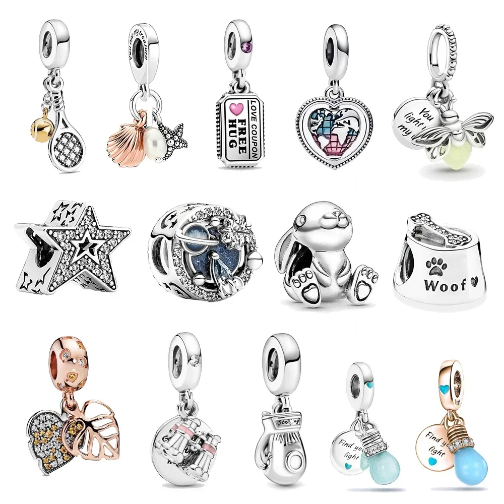 Classics 925 Sterling Silver Cake Love Rabbit Lamp Bulb Tennis Racket Bead Pendant Fit Bracelet Necklaces Gift for Friend