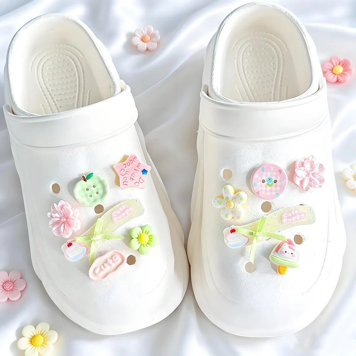 10Pcs Small Fresh Fruit Green Cartoon Shoe Charms For Clogs Hole Bubble Slides Sandals Removable Shoe Decoration Accessorie Gift