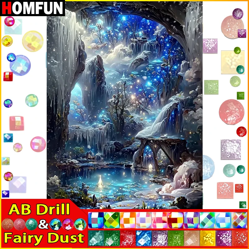 

HOMFUN сказочная пыль AB Алмазная вышивка "Пейзаж Цветочная гора" узор DIY 5D алмазная живопись рукоделие полная дрель живопись