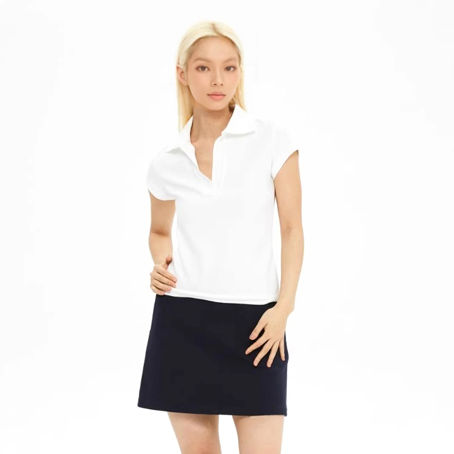 C-GEM-American Retro Spicy-Girl Collared Set-In Shoulder Kurzarm-Poloshirt