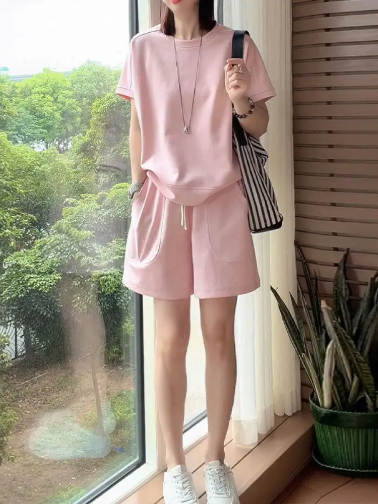 

Casual Sporty Summer Outfit Women's Color Short Sleeve Two-Piece Set with Shorts Simple Stylish Commute-Worthy Ensemble