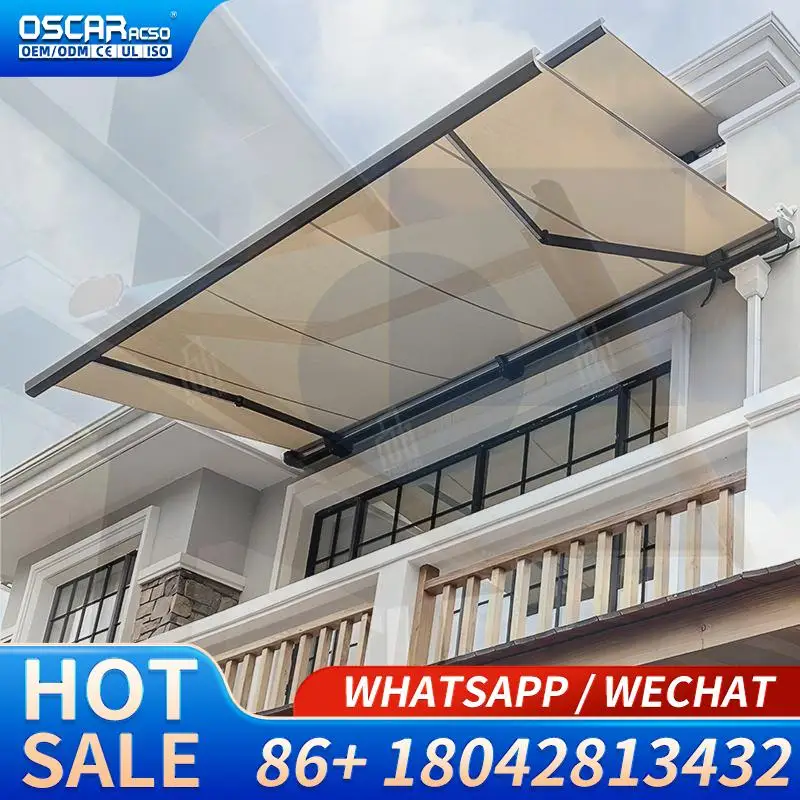 Motorized Retractable Outdoor Awning Remote Control Full Cassette Design for US Canadian Balconies Rain Canopy Aluminum Luxury S