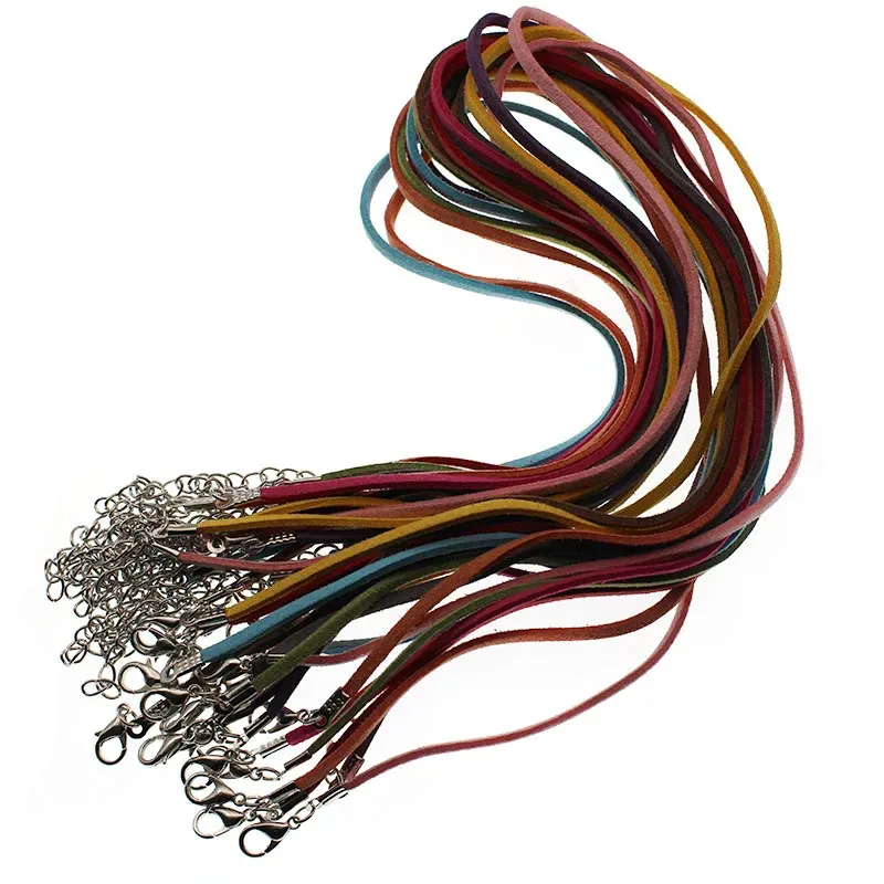 20 teile/los Breite 3mm Bunte Wildleder Lederband String Halskette Kette Seil mit Karabinerverschluss für DIY Schmuck Machen Erkenntnisse