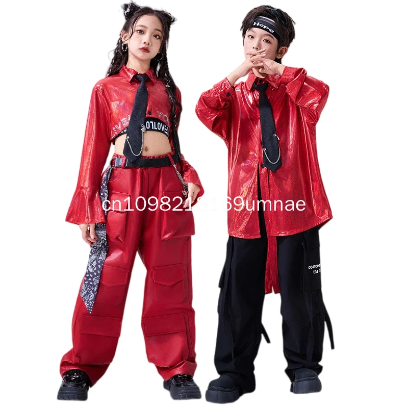 veste-courte-k-pop-pour-fille-pantalon-cargo-en-cuir-chemise-hip-hop-pour-garcon-ensembles-de-vetements-de-danse-de-rue-streetwear-pour-enfants-costume-de-jazz-brillant-pour-enfant