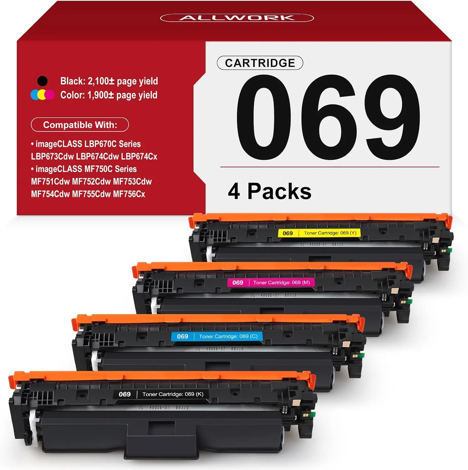 

4-Pack Compatible Toner Cartridge with Chip for Canon Color Printers, High Yield Replacement