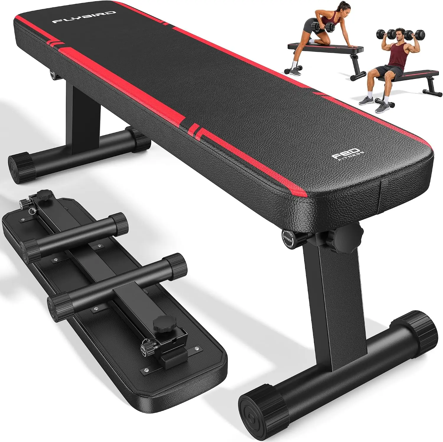 Foldable Flat Bench for Home Gym, Steel Frame, 1000lb, Dual Locking, Easy Setup, Lifting, Hip Thrust