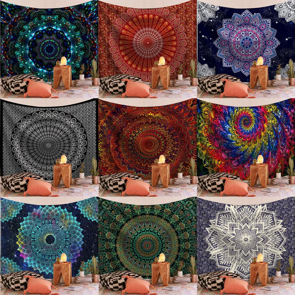 

Wall Hanging Indian Mandala Tapestry Psychedelic Bohemian Home Decoration Aesthetic Living Room Background Cloth Beach Yoga Mat