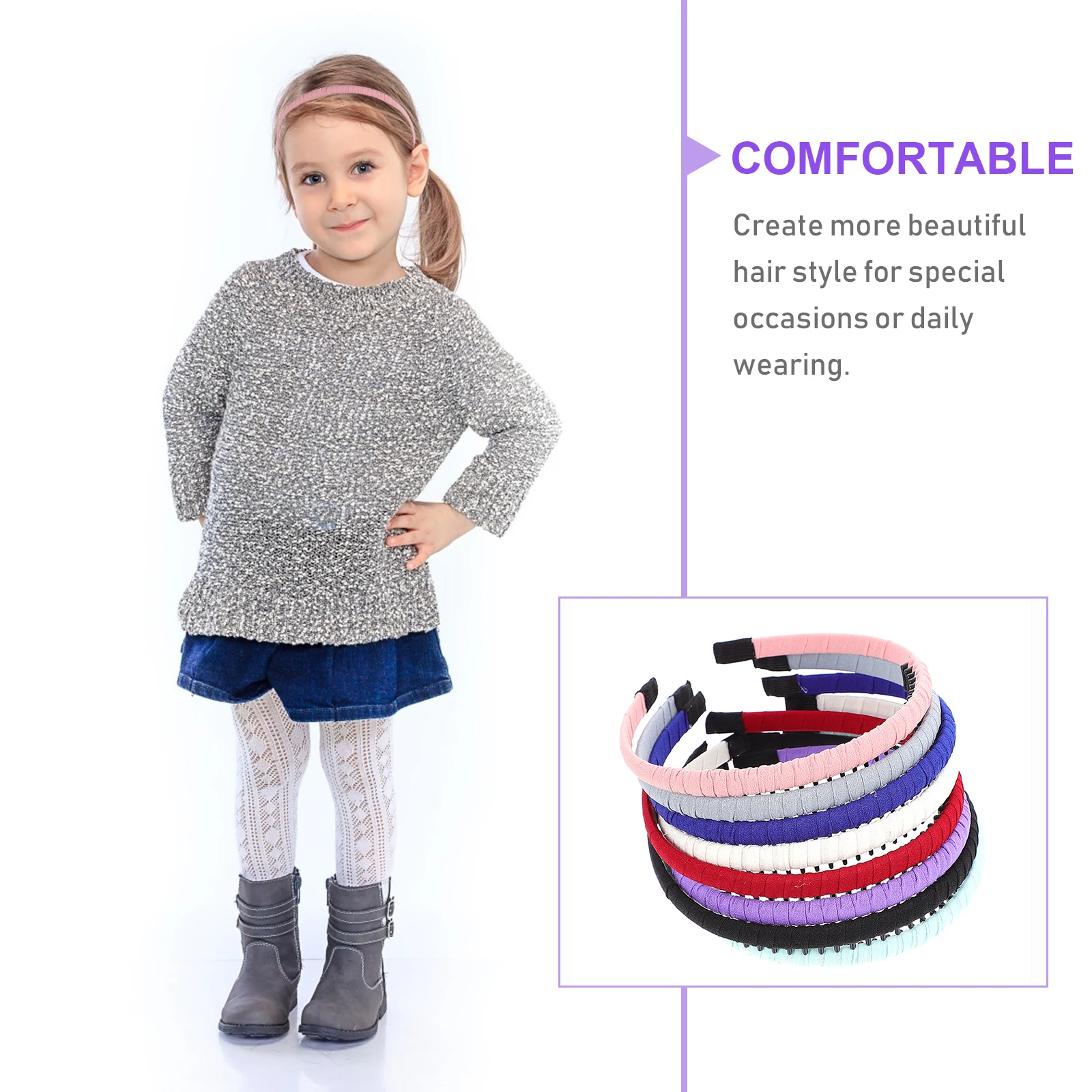 

8pcs Hairpin Headbands Girls Women Non-slip Hair Hoop Teeth Comb Cloth Wedding Daily Wear Easy Match Simple Chic for Party