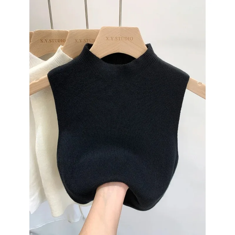 여성용 니트 민소매 스웨터, 슬림핏 탱크탑 봄, 여름, 가을용, 단색 풀오버