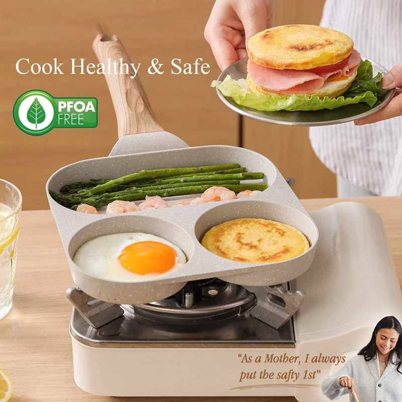 Sartén Sartén para huevos antiadherente, sartén para huevos, sartén para parrilla para desayuno 3 en 1, sartén para huevos, utensilios de cocina saludables, sartén para huevos