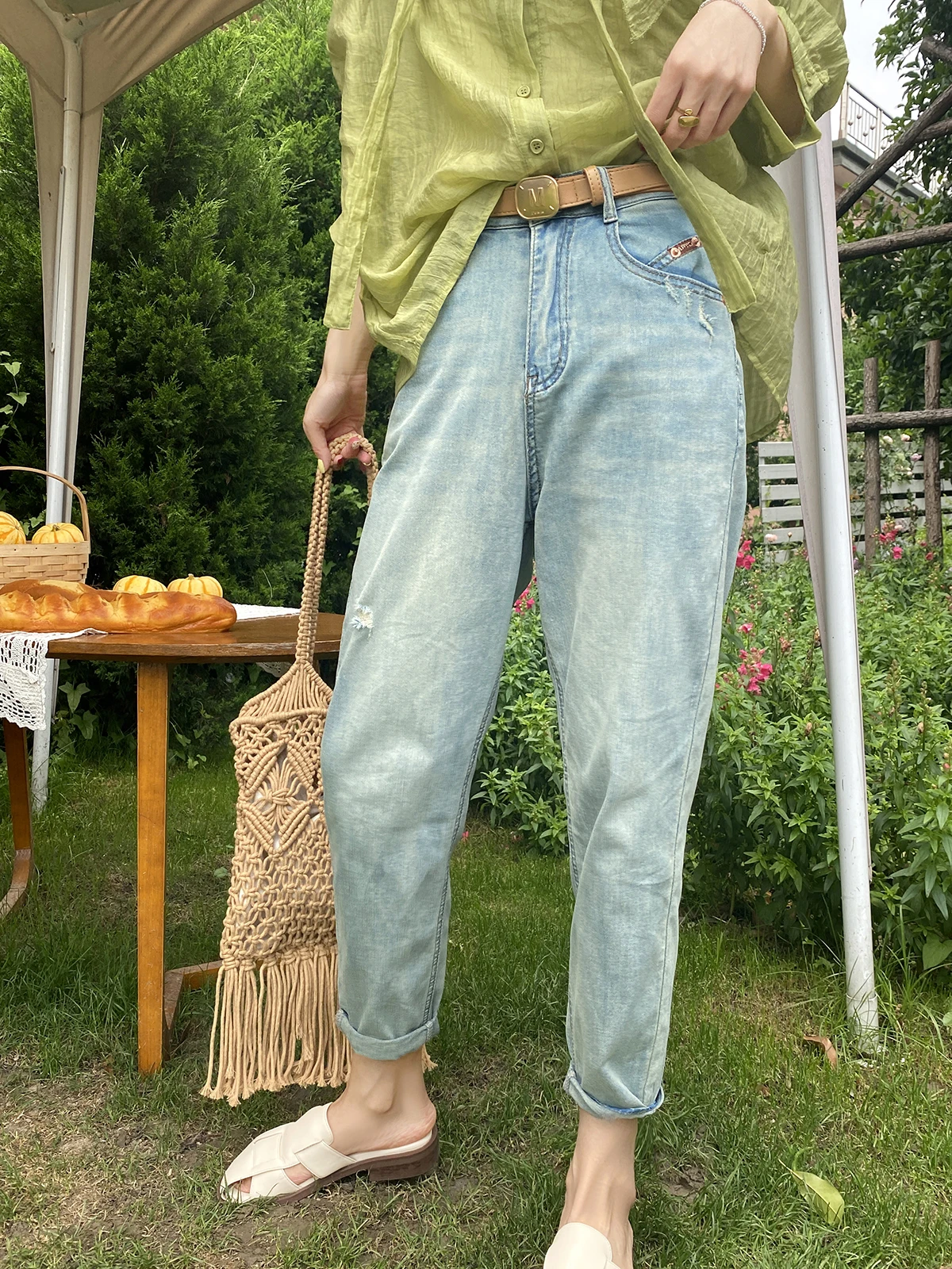 

Feelroom Summer Straight Leg Carrot Jeans Slim Fit High Waist Nine Points Harlan Old Man Pants Women's Premium Denim