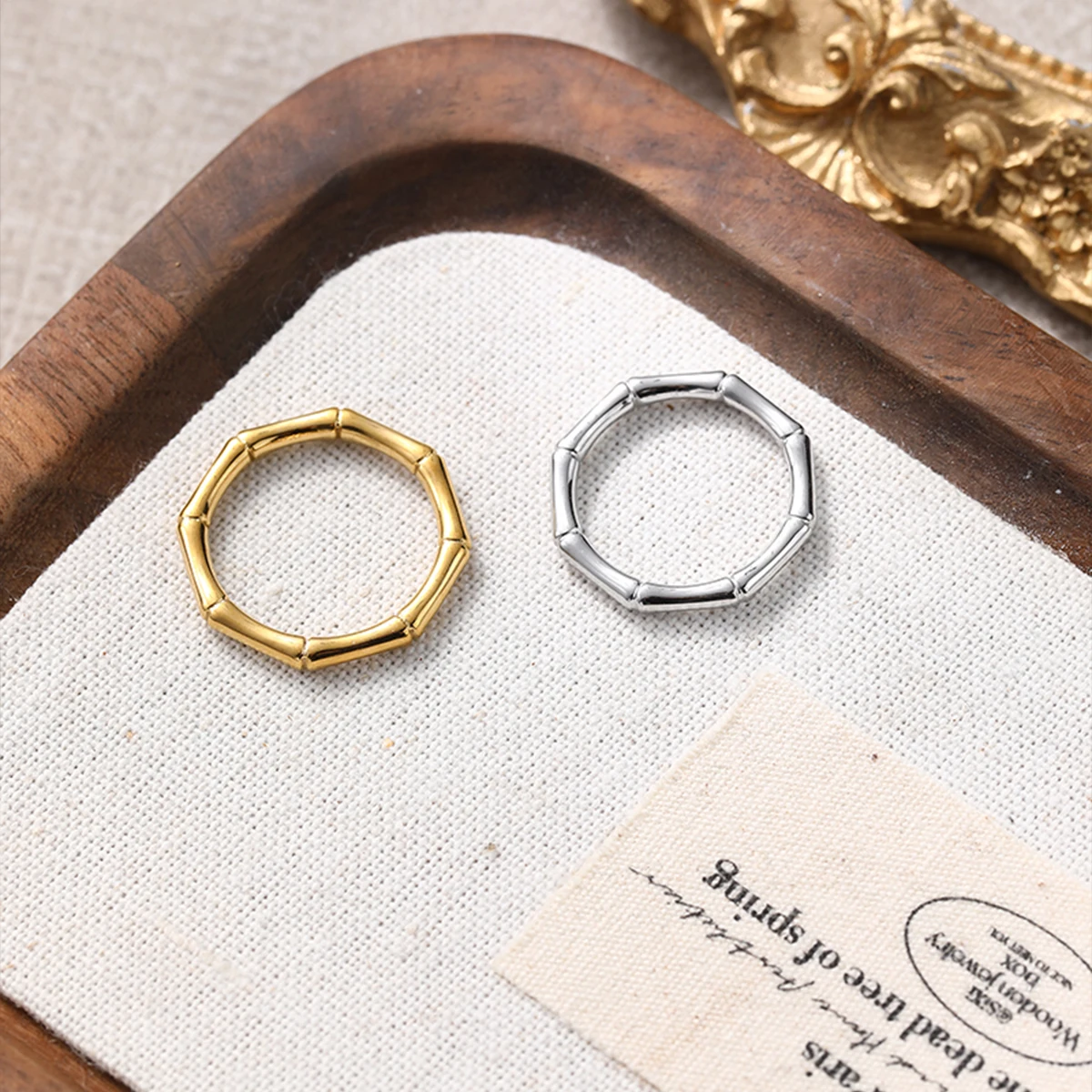 Nature Plant Inspired Bamboo Ring Tarnish Free Stainless Steel Slim Silver Gold Color Stackable Finger Rings Female Jewelry 2g