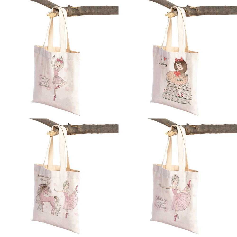 Moda lychee vida ballet menina reutilizável lona pano estudante tote bolsa adorável dos desenhos animados criança casual compras bolsa de ombro