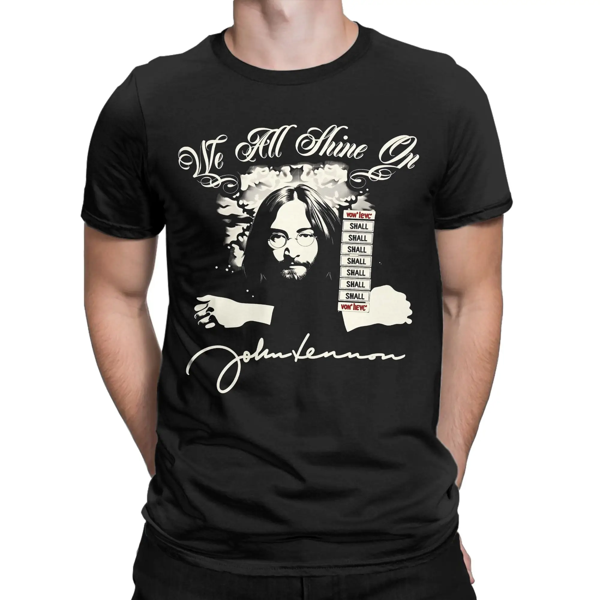 Fruit of the Loom John Lennon We All Shine On T-Shirt Summer  100 Cotton T Shirts For Couple Short Sleeve Street Style Tees