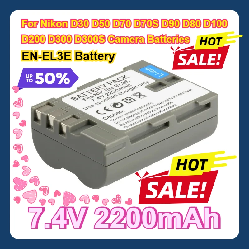 

For Nikon D30 D50 D70 D70S D90 D80 D100 D200 D300 D300S Camera Batteries EN-EL3E Battery 2200mAh Li-ion Rechargeable Battery