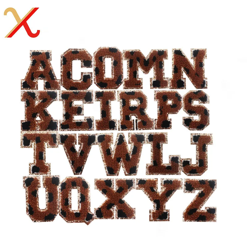 English letter self-paste, coffee color towel ironing patch, Chenille 26 English letter patch