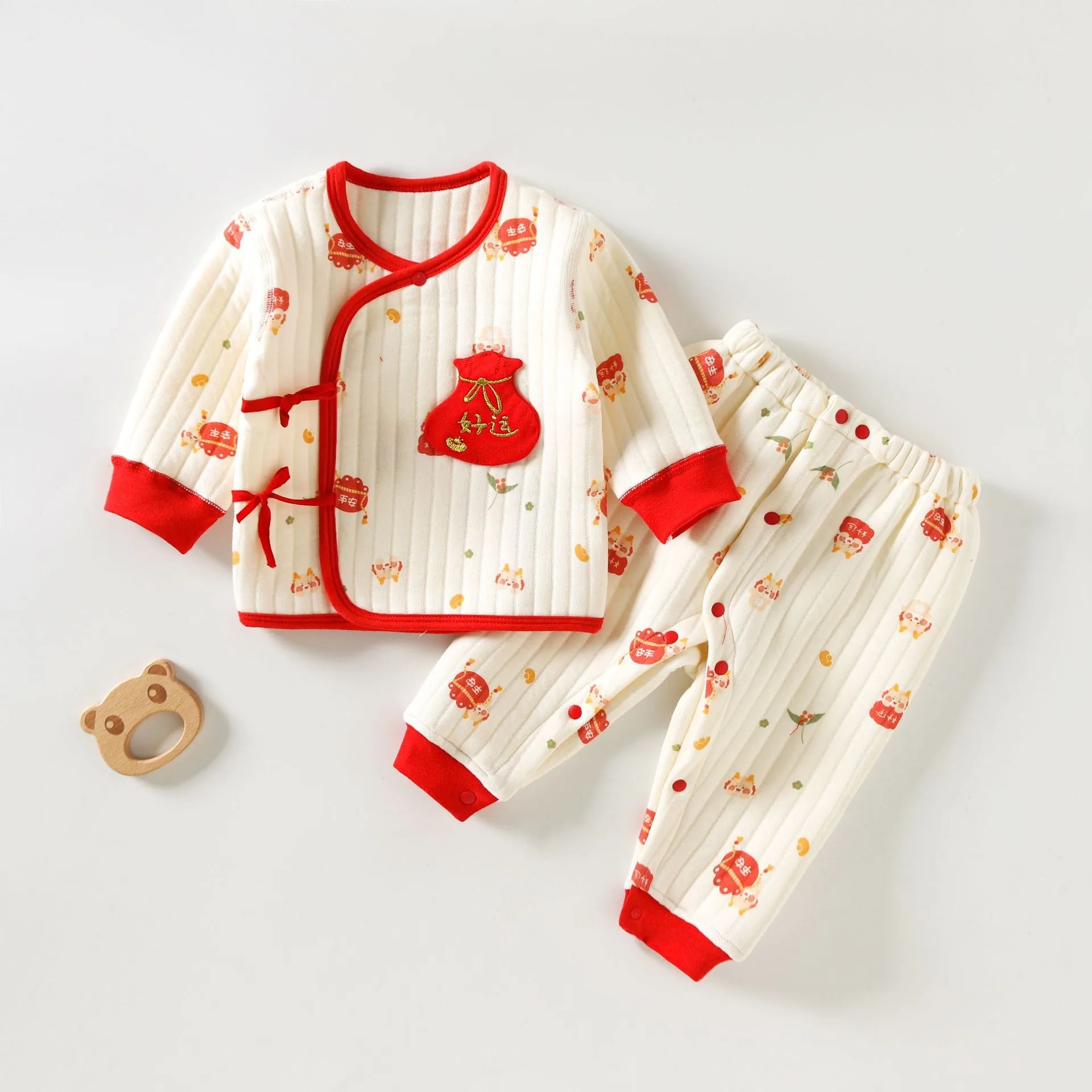 Baby Intimates Set, Spring & Fall Monk-Style Clothing, New Year Baby Split Outfit, 0-6 Months Full-Month Outfit, Dragon Baby Four-Season Style