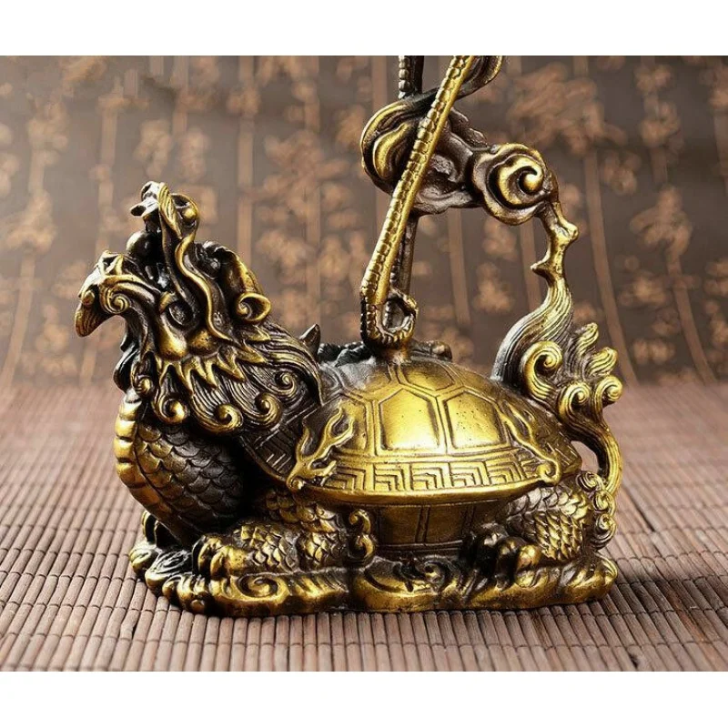 Antique china brass hand made dragon turtle Red-crowned crane lotus Candlestick