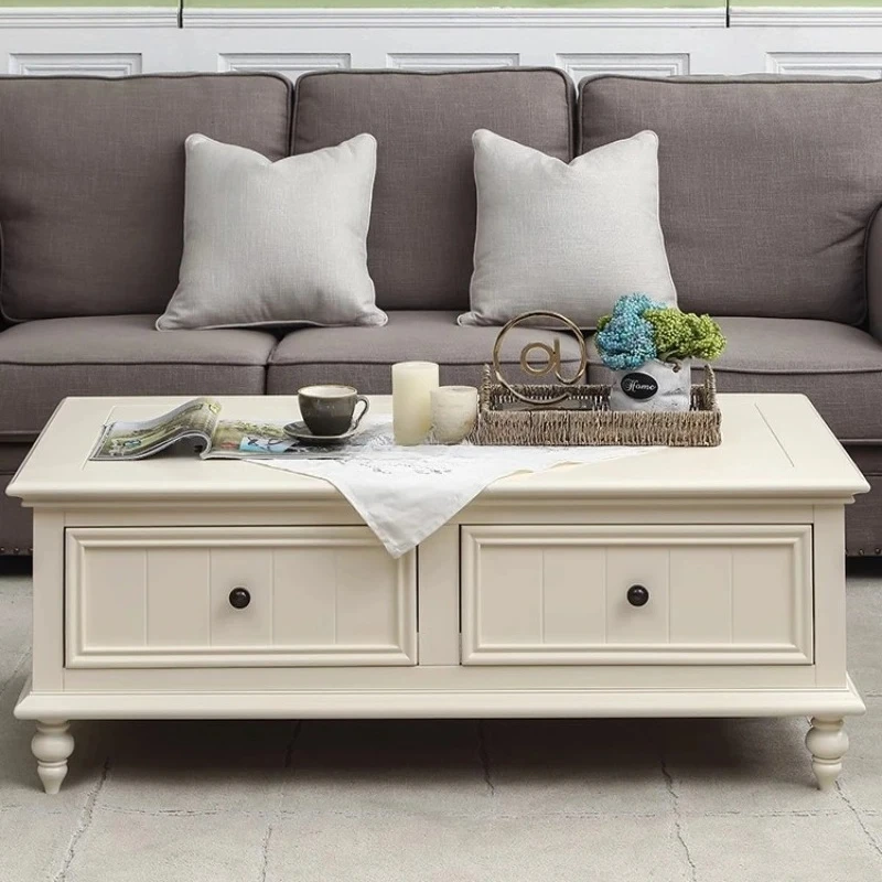 

American all-solid wood coffee table TV cabinet combination white light luxury modern simple small apartment living room