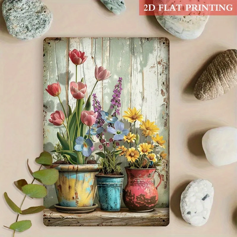 2026 Vintage Tulip Daisy Botanical Metal Sign Iron 8x12 Inch Retro Wall Decor Plaque Tin Plate For Spring Garden