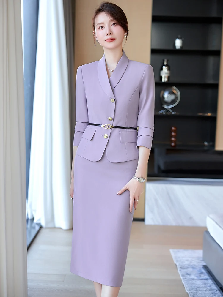 

Elegant Purple Suit Dress Set Women's New 2026 Professional Interview Workwear Formal Jewelry Store Outfit Spring Season