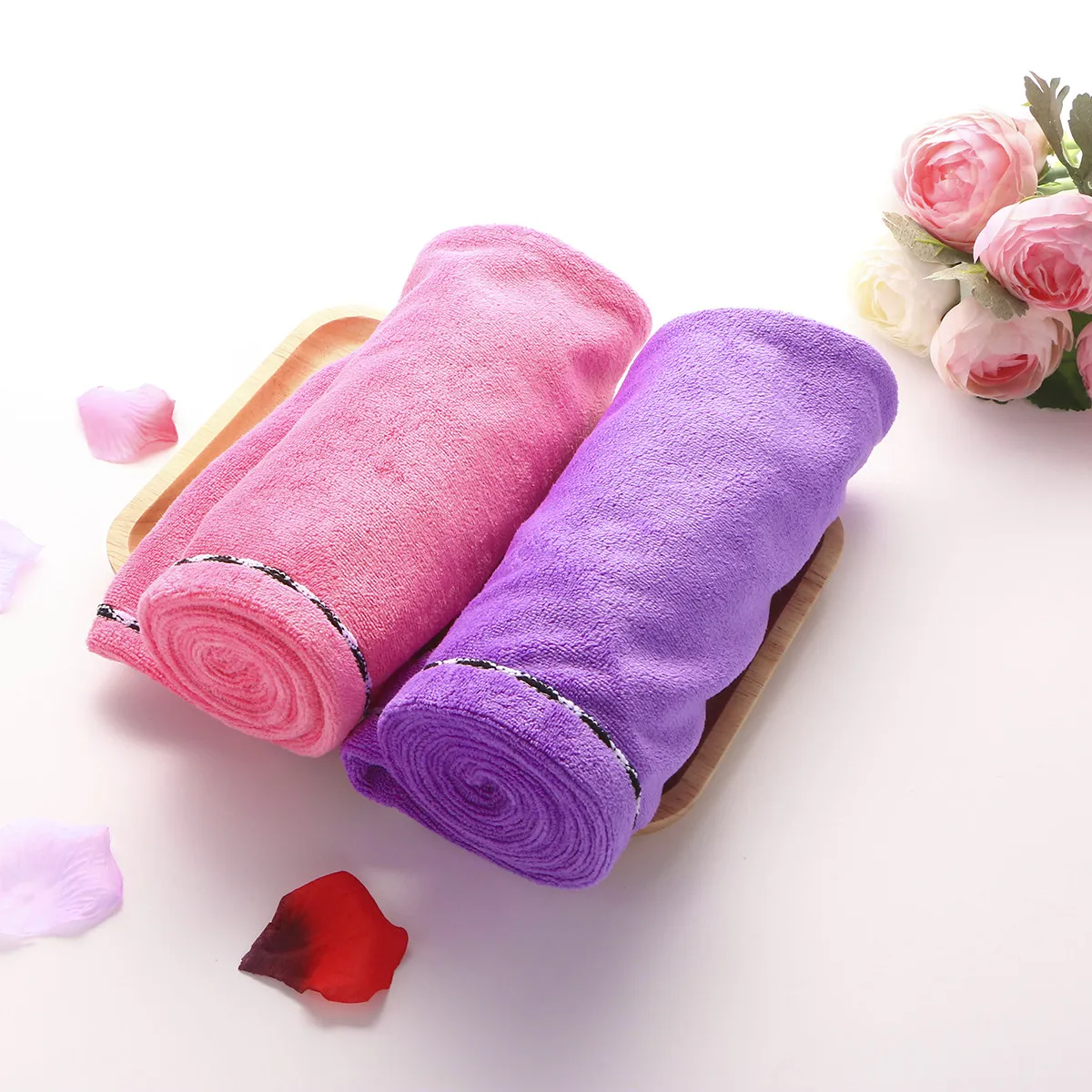 2Pcs Hair Drying Cap Ultra Water Absorbent Microfiber Turban Adjustable Buckle Quick Dry Hair Wrap for Home Makeup Bath Gym Use
