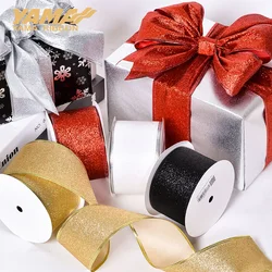 YAMA 10Yards/Roll 63mm Wired Edge Ribbons for Crafts Bow Handmade Gift Wrap Partys Christmas Decorative 8 colors Glitter Ribbo