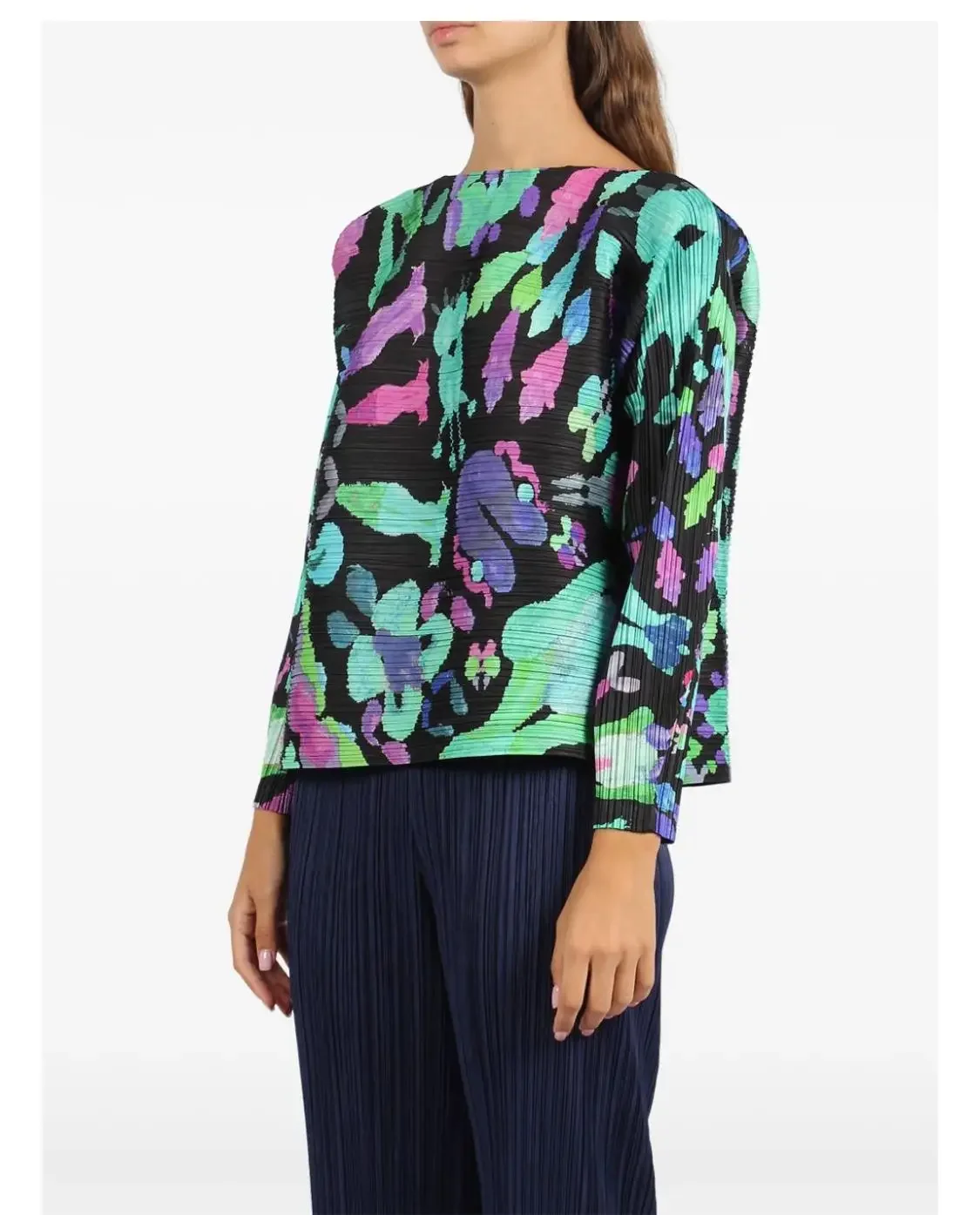 Fold Miyake Pleated Women Dance with New Friends Printed Causal Top