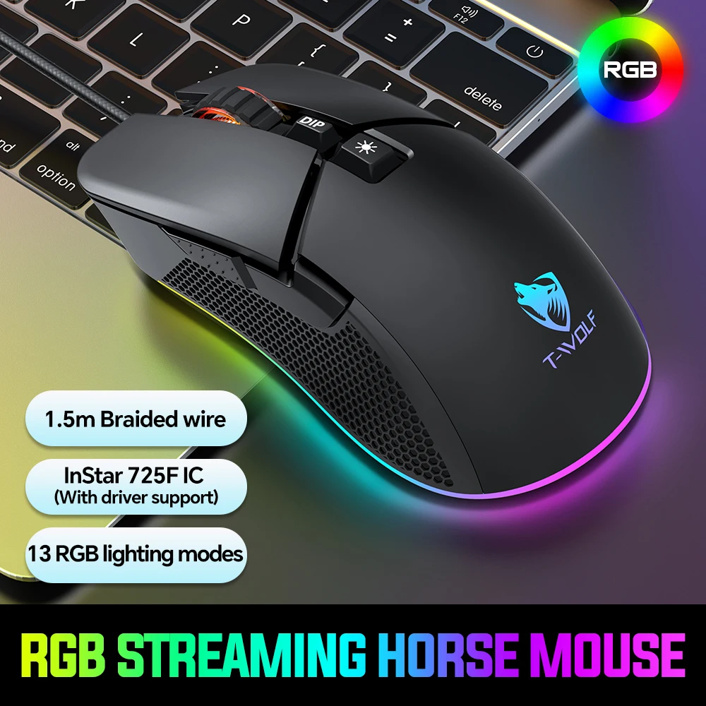 

Gaming Computer RGB Blacklighit Wired USB Black Gamer Mouse