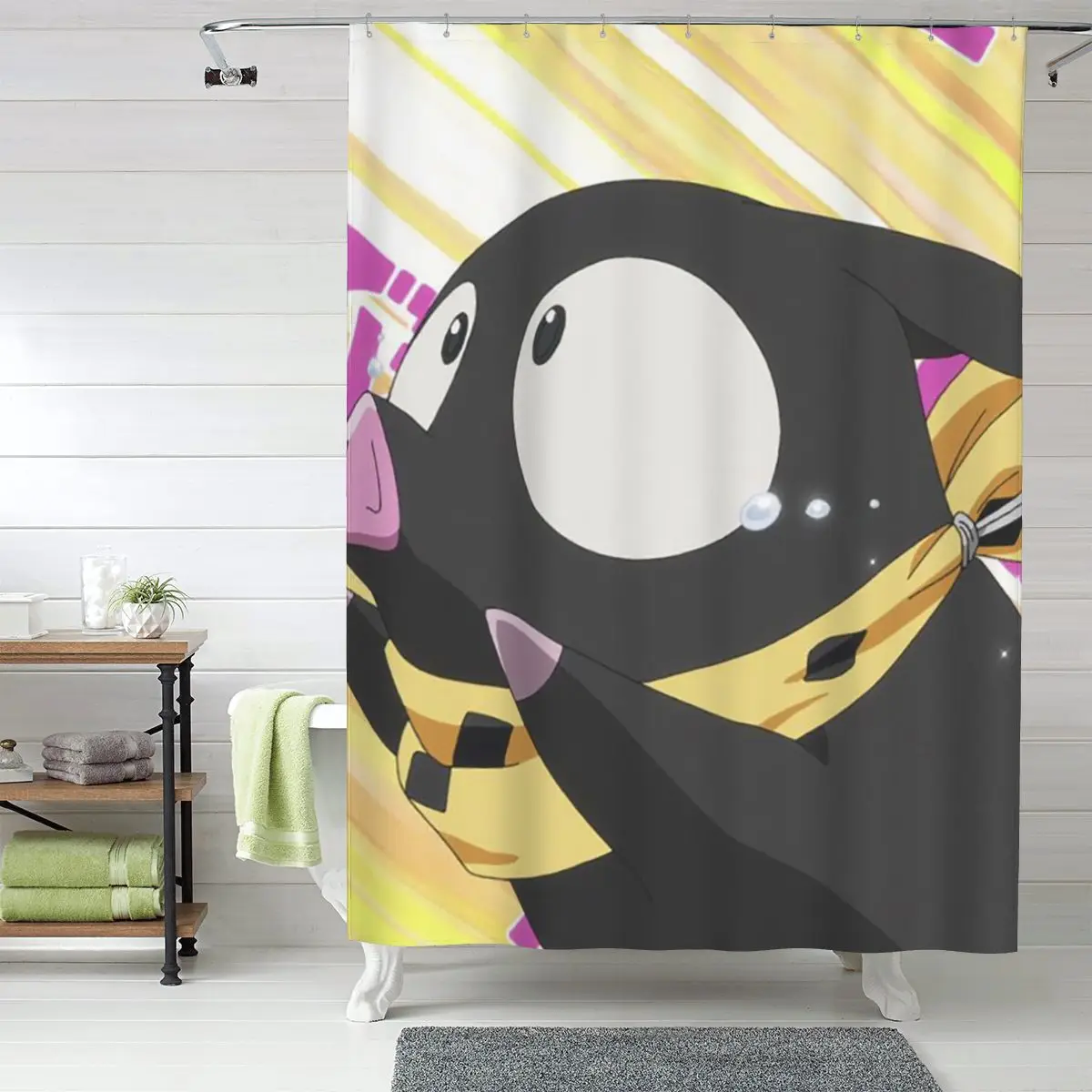 

P-chan Ryoga Lost Pig Ranma Adventure Comedy Shower Curtain Bathroom Polyester Waterproof Bath Curtains with Hooks