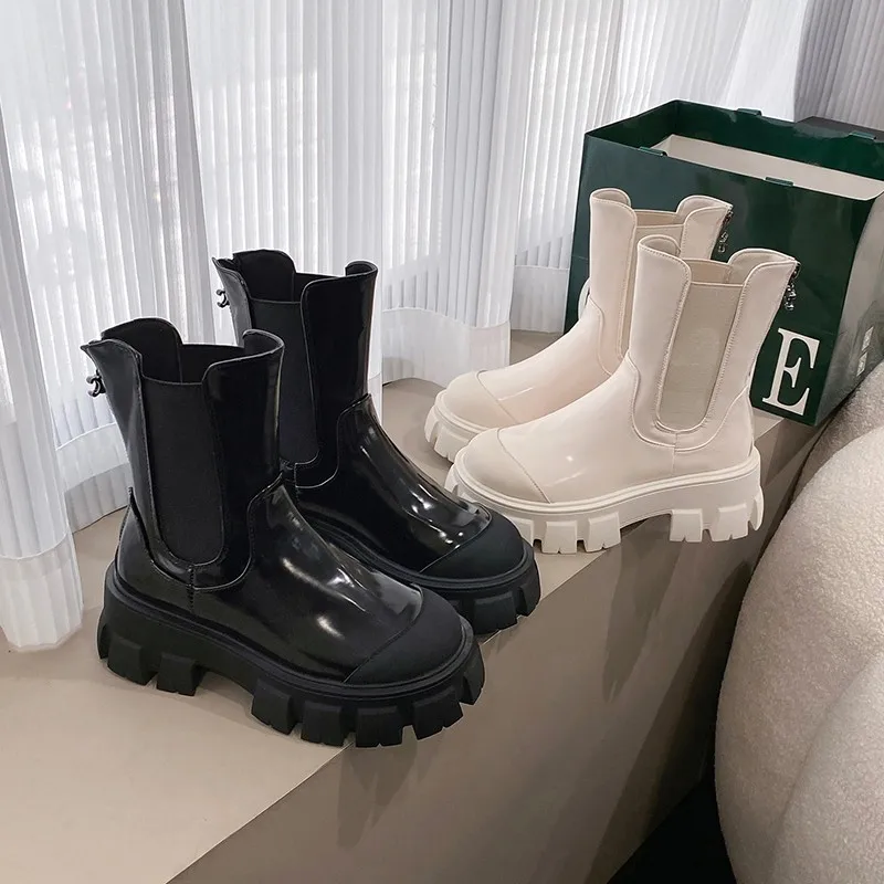 New Winter Chelsea Botas De Mujer Designer Thick-soled Casual Ankle Boots Street Rear Zipper Motorcycle High-top Women's Shoes