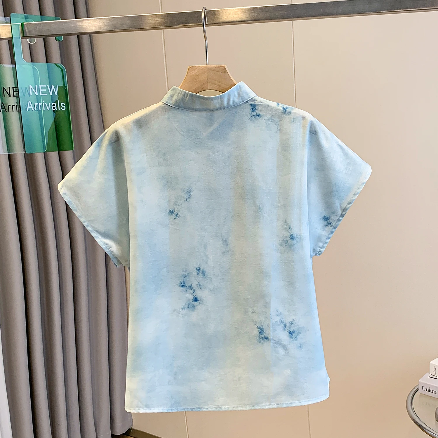Nuovo cinese Sle donna estate irt tessuto di cotone e lino abbottonato Svel Top colletto alla coreana stampato T abbigliamento casual