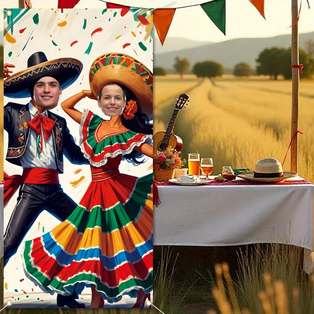 1 Stück 2D-Vorhang, mexikanischer Festival-Fotovorhang für traditionelle Kostüme, Hintergrundstoff für Fotografie, Polyestermaterial