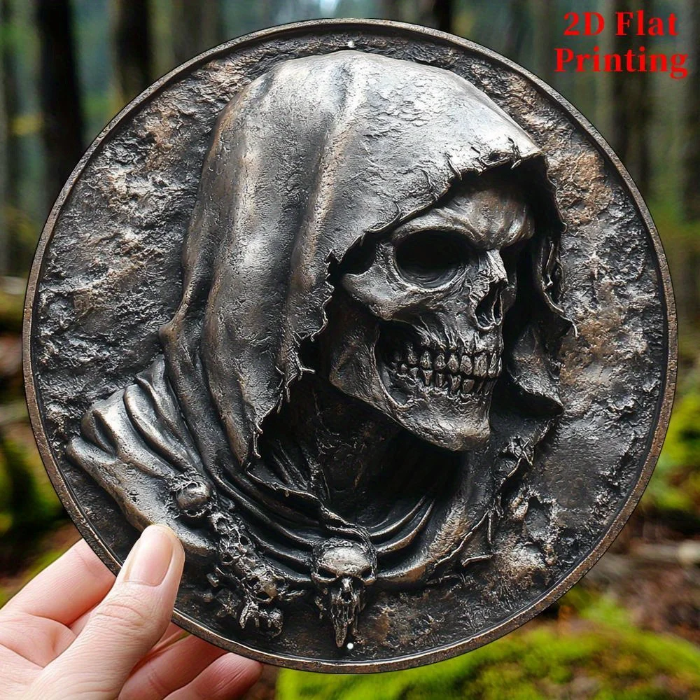 CIFbuy Vintage Grim Reaper Aluminum Wall Art Waterproof Durable Metal Sign For Home Garden Patio