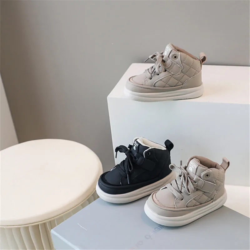 2023 New Autumn Baby Shoes Leather Toddler Boys Girls Sneakers High-help Outdoor Tennis Breathable Fashion Little Kids Sneakers