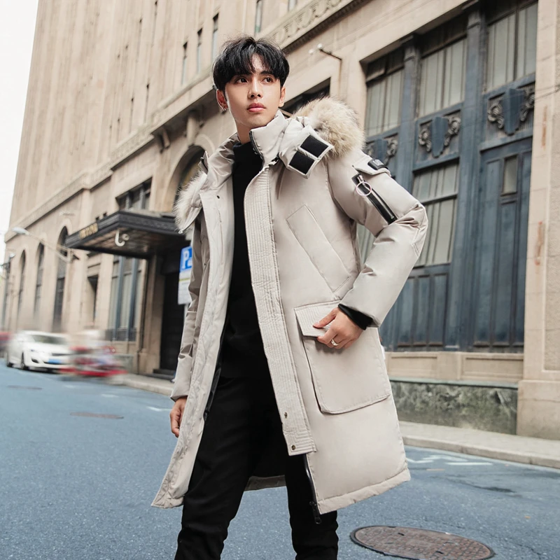 Casual 2024 Winter Men's Hooded Warm Duck Down Jackets Streetwear Solid Mid-Length Windproof Puffer Coats Outdoor Thicken Parkas