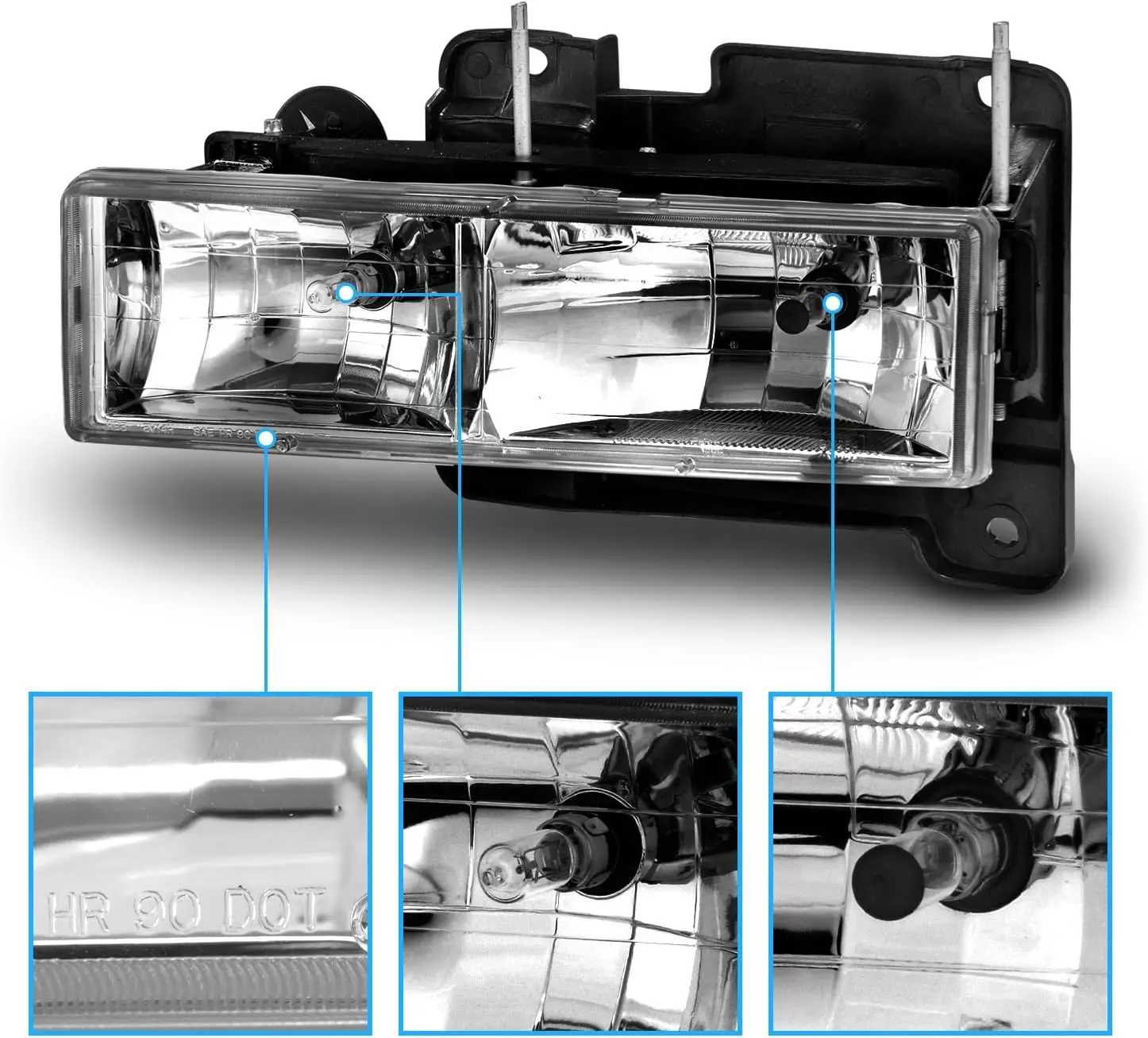 مجموعة المصابيح الأمامية Obs على طراز المصنع لشاحنة Chevy GMC Pickup 1500 2500 3500 - جانب الركاب والسائق #3