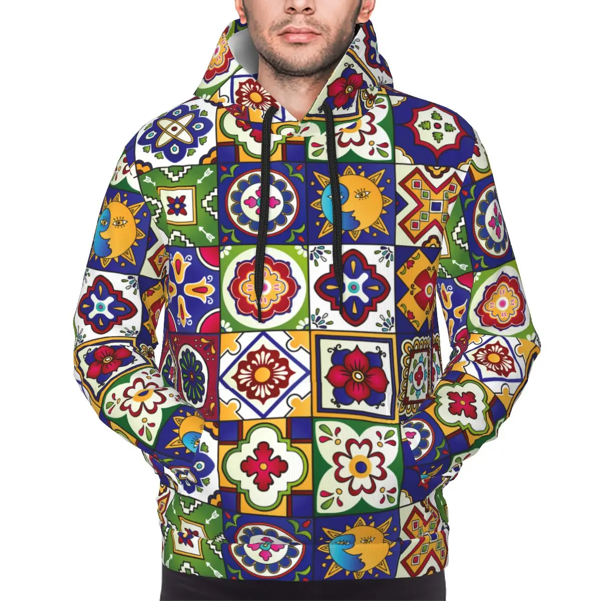 Unisex Southwest Art Mexican Tile Hoodies With Pocket Stylish Southwestern Talavera Tiles Long Sleeve Sweatshirts