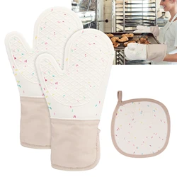 3pcs/set Heat Resistant Silicone Gloves Home Kitchen Accessories Waterproof Pot Holder BBQ Oven Mitts Pan Mat Cake Baking Tool