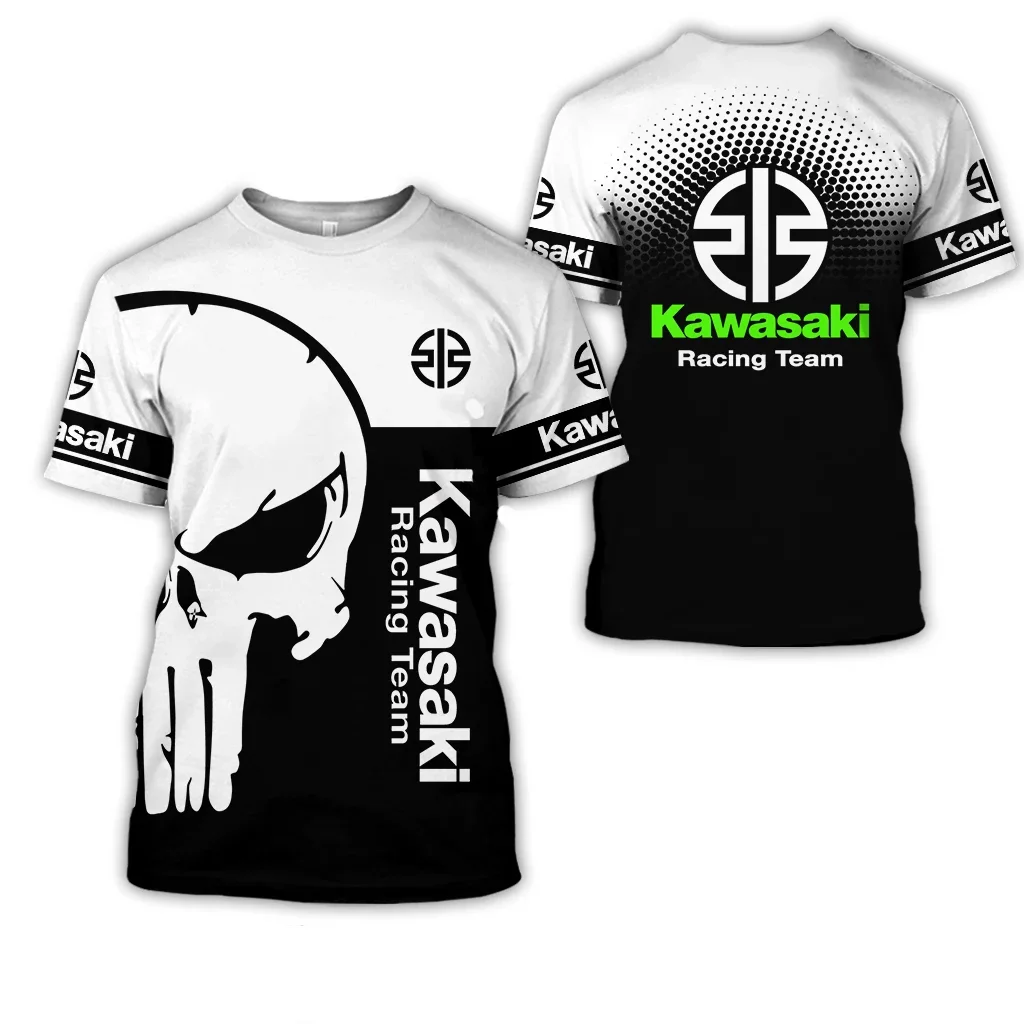 2024 ฤดูร้อนใหม่ผู้ชายรถจักรยานยนต์Kawasakiโลโก้ 3Dพิมพ์สบายๆเสื้อยืดผู้หญิงเด็กStreetขนาดใหญ่top