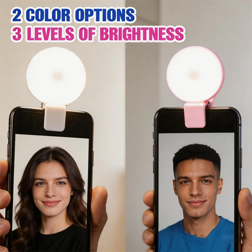 Mini Clip-on LED Selfie Ring Light Round Phone Fill Lamp USB Rechargeable For Mobile Phone Live Stream Makeup Selfie Photography