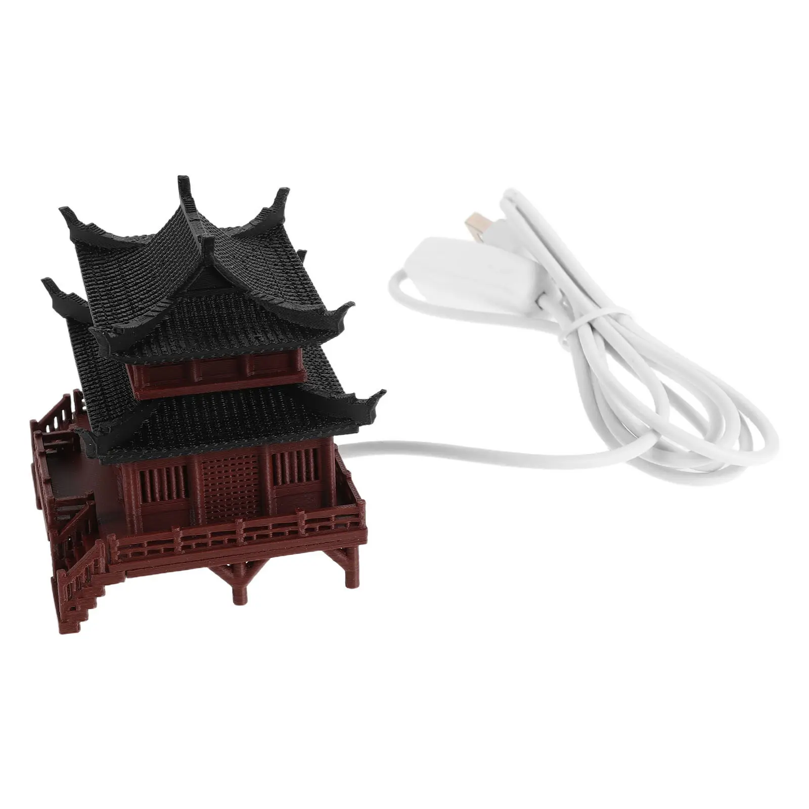 Miniature Chinese Style Pavilion with Built-in Light for Bonsai Garden Aquarium Tabletop Fairy Garden Landscape Decoration