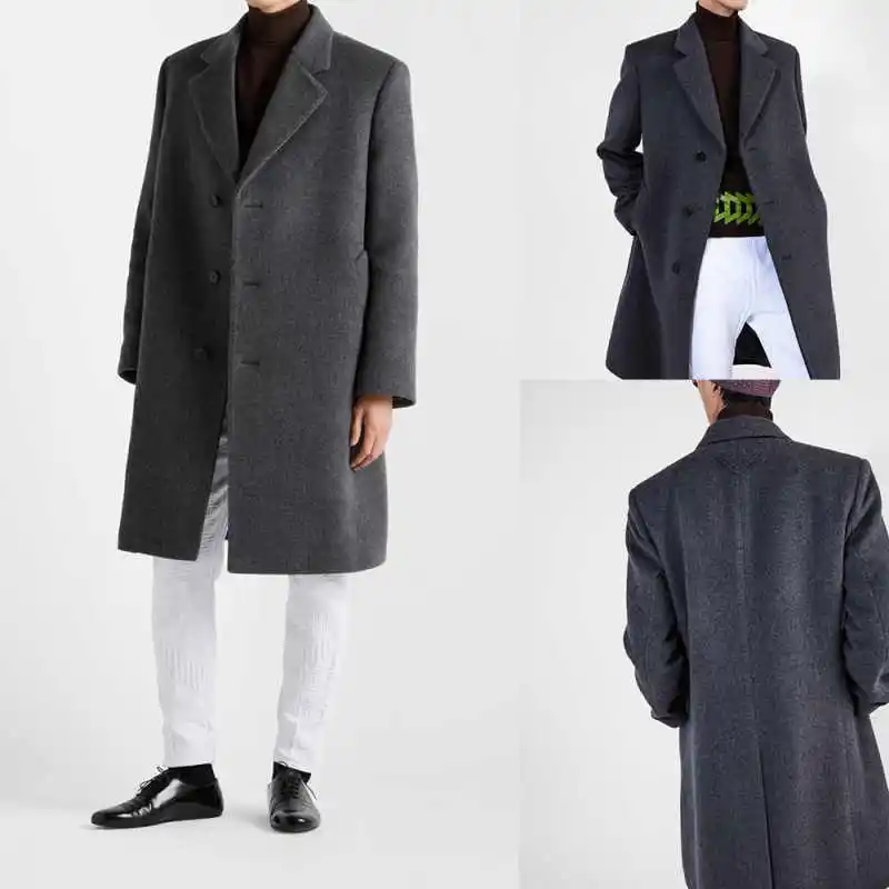 

Winter Men Overcoat Wool Blend Thicken Warm Single-breasted Casual Male Trench Coat Business Customized