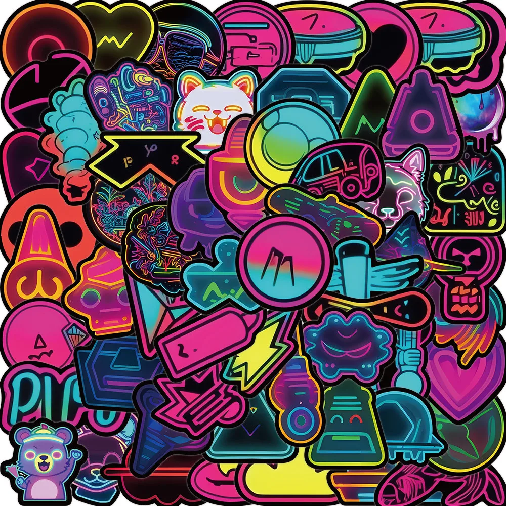 ملصقات على شكل نيون مكونة من 60 قطعة - ديكور نابض بالحياة للعناصر اليومية والأدوات الإلكترونية (متجر Anime Worlds)