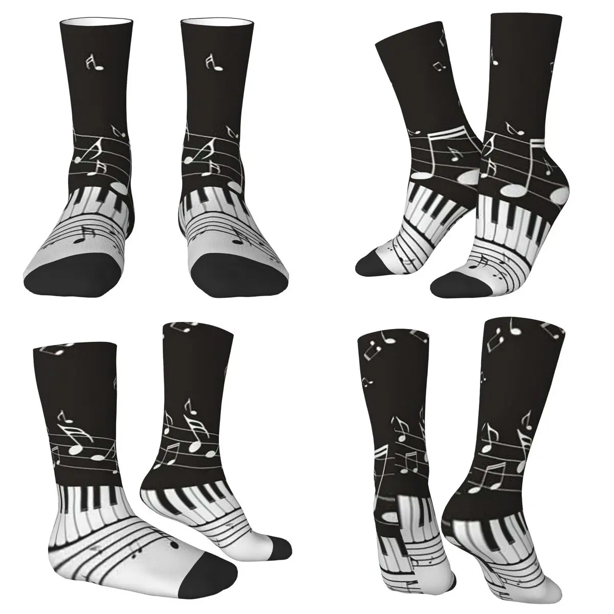 All Seasons Crew Stockings Golden Musical Notes Piano Keyboard Socks Fashion Long Socks for Men Women Valentine's Day Gifts