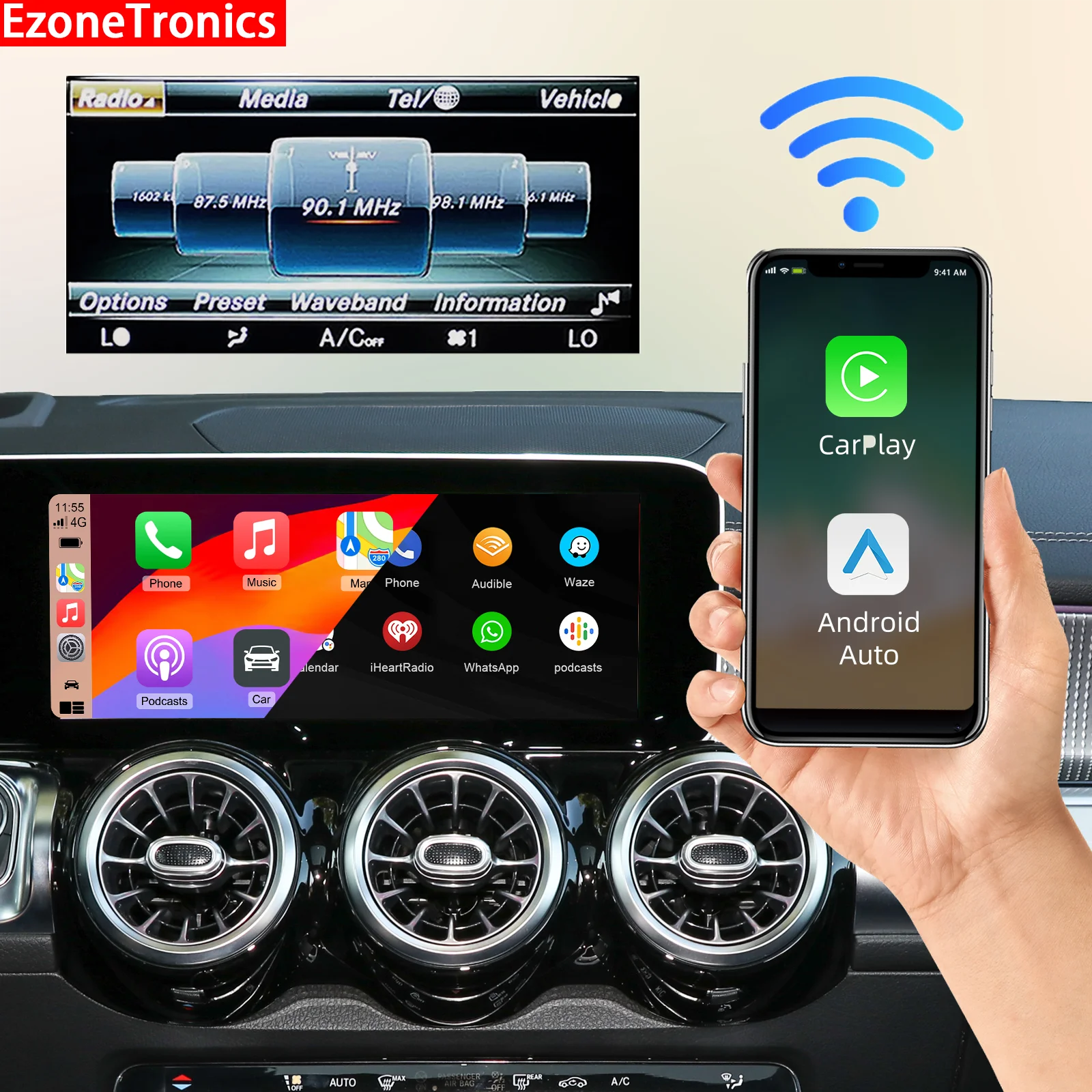 EZonetronics Wireless CarPlay Android Auto retrofit kit decoder box for Mercedes Benz W176 W246 W218 C117 W212 W222 W463 C207