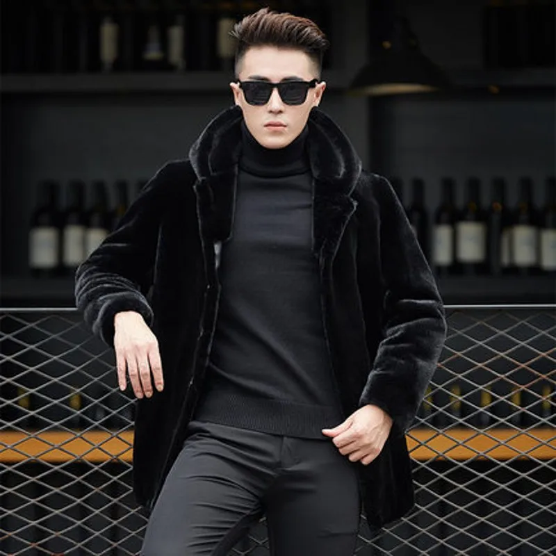 

2023 Fall Winter New Men Faux Coat Mink Fur Lapel Thick Warm Clothing Male Fashion Eco Friendly Faux Fur Coats Jackets M38