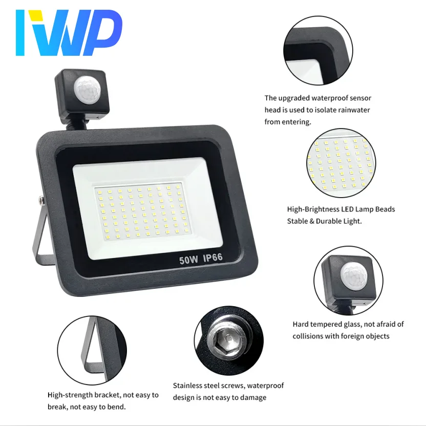 

PIR Motion Sensor LED Flood Light 220V Waterproof Spotlight 30W 50W 100W Wall Lamp Reflector Outdoor Lighting for Garden Street