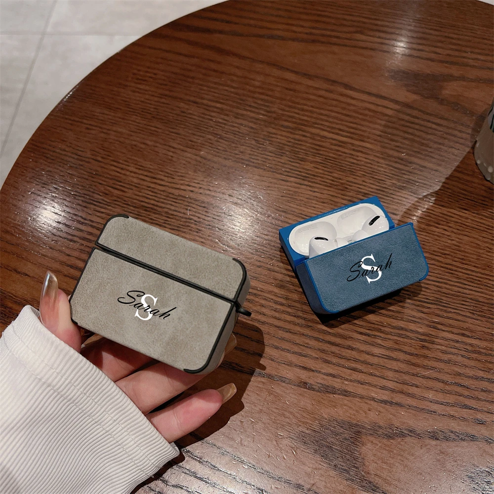 Funda protectora de lujo con letras personalizadas para auriculares, cubierta suave con patrón de cuero para Airpods 1, 2, 3 Pro 2, novedad