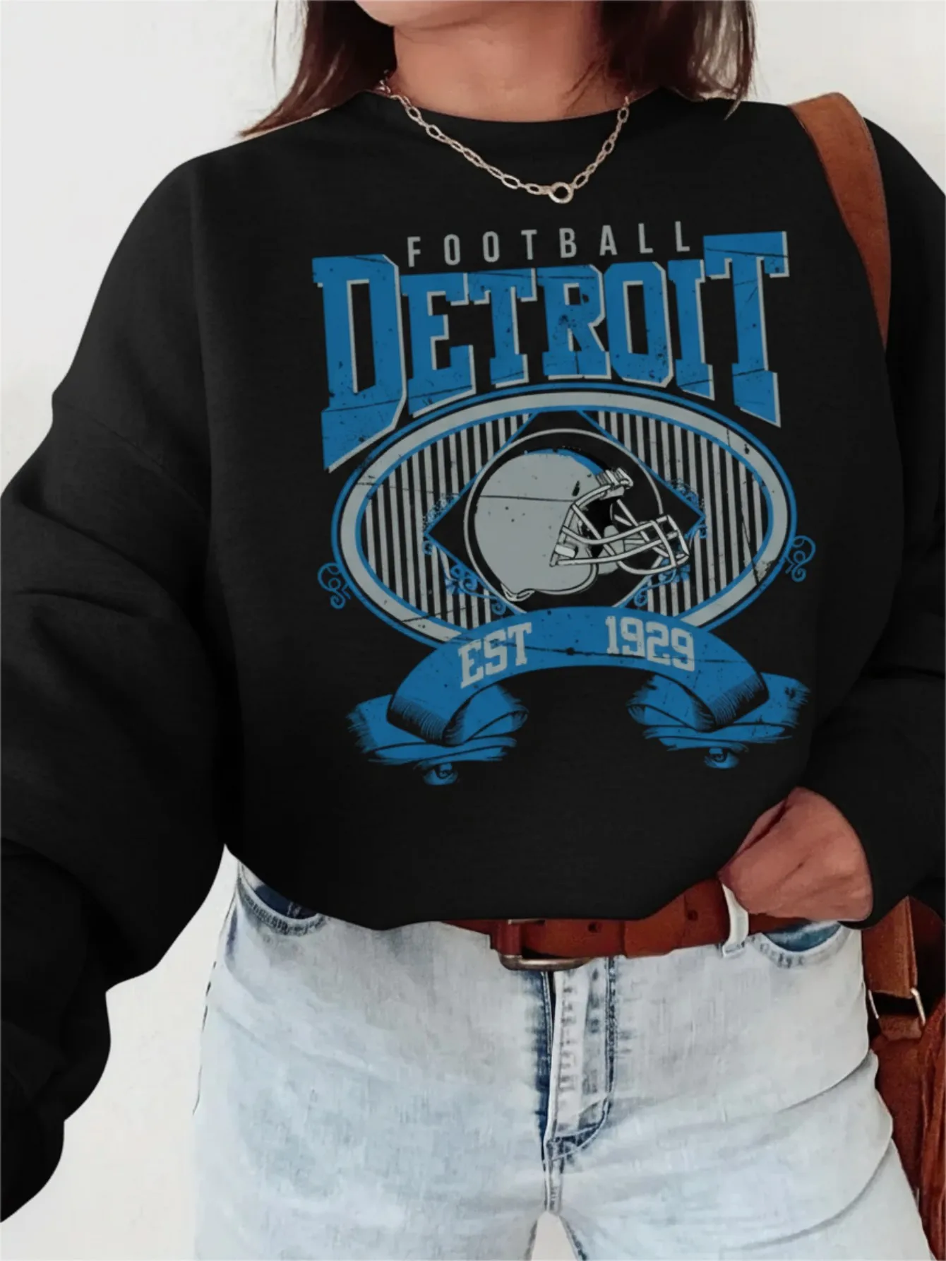 

Женская черная толстовка с круглым вырезом, удобный пуловер из чистого хлопка для осени и зимы.